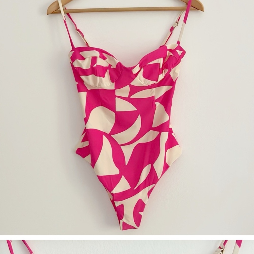 Stylish Pink and White One-Piece Swimsuit - Picture 3 of 3
